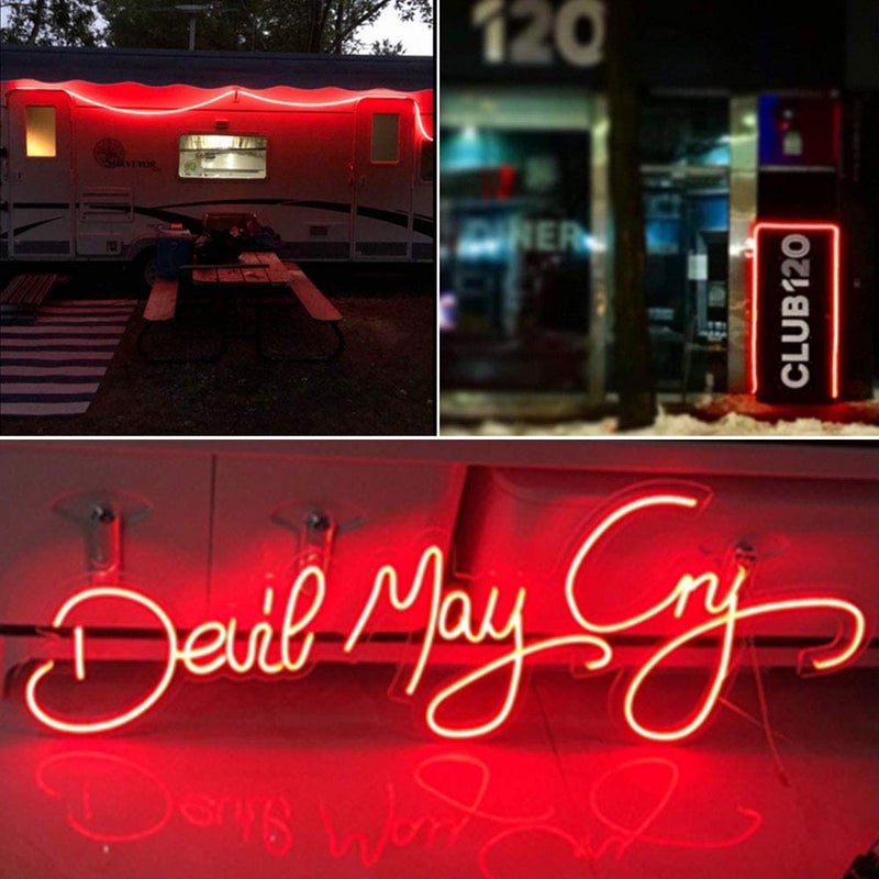 YM EBright YM E-Bright Red Led Neon Strip Light 12V Silicone Indoor Outdoor 16.4Ft 600SMD Waterproof Flexible for Signboard Bar Home TV Kitchen Bedroom Wedding Event Party Holiday Decoration (No Power Adapter) - Image 4
